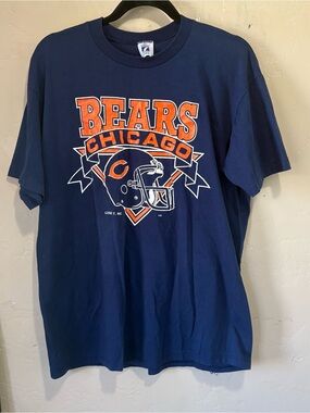 Vintage Logo 7 Chicago Bears Navy Graphic Tee - Orange & White Logo XL (46/48)